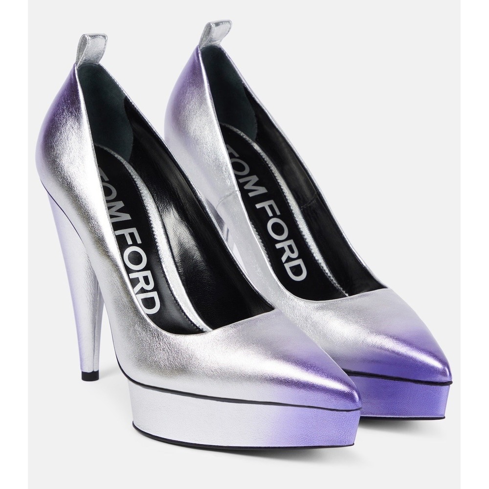 TOM FORD Size EU 39 Ombré‎ Cone Heel Platform Pumps Cone Silver Mauve Women's